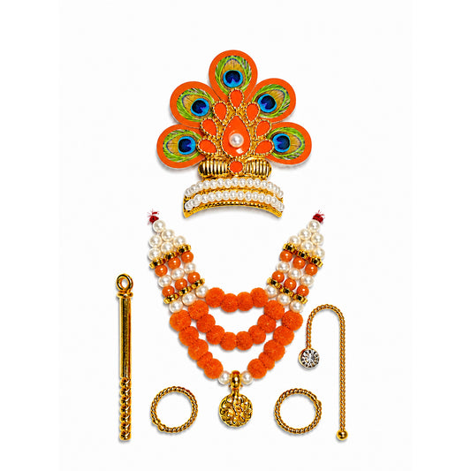 Laddu Gopal Designer Mala Set -  Orange Size 0-3