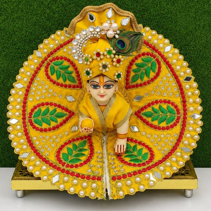 Premium Silk Yellow Laddu Gopal Poshak | Includes 1 Dress & 1 Designer Mukut