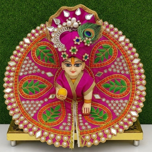 Premium Silk Pink Laddu Gopal Poshak | Includes 1 Dress & 1 Designer Mukut