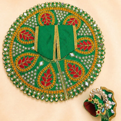 Premium Silk Green Laddu Gopal Poshak | Includes 1 Dress & 1 Designer Mukut