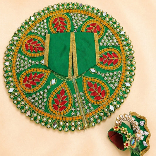 Premium Silk Green Laddu Gopal Poshak | Includes 1 Dress & 1 Designer Mukut