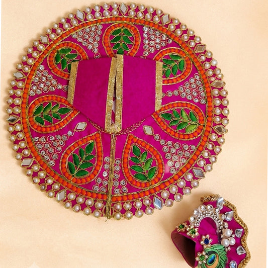 Premium Silk Pink Laddu Gopal Poshak | Includes 1 Dress & 1 Designer Mukut