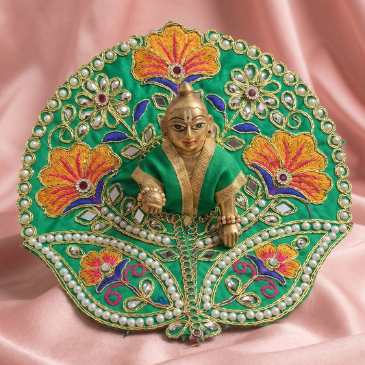 Laddu Gopal Green Dress with Pearl & Zari Work
