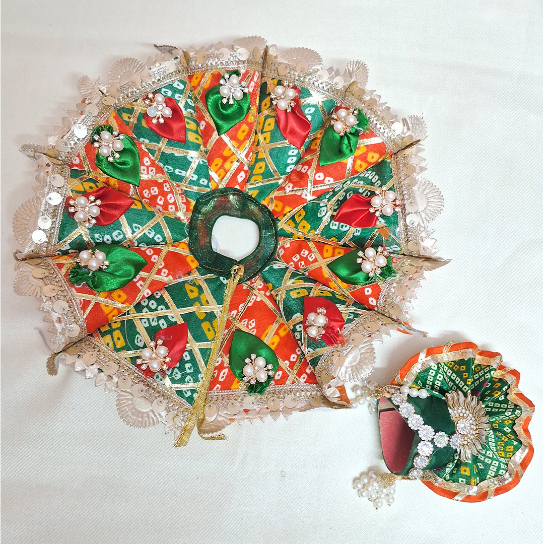 Cone Multicolor Bandhani Laddu Gopal Poshak With Pagadi