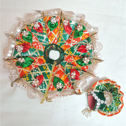 Cone Multicolor Bandhani Laddu Gopal Poshak With Pagadi