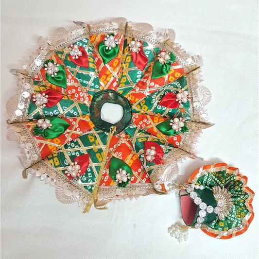 Cone Multicolor Bandhani Laddu Gopal Poshak With Pagadi