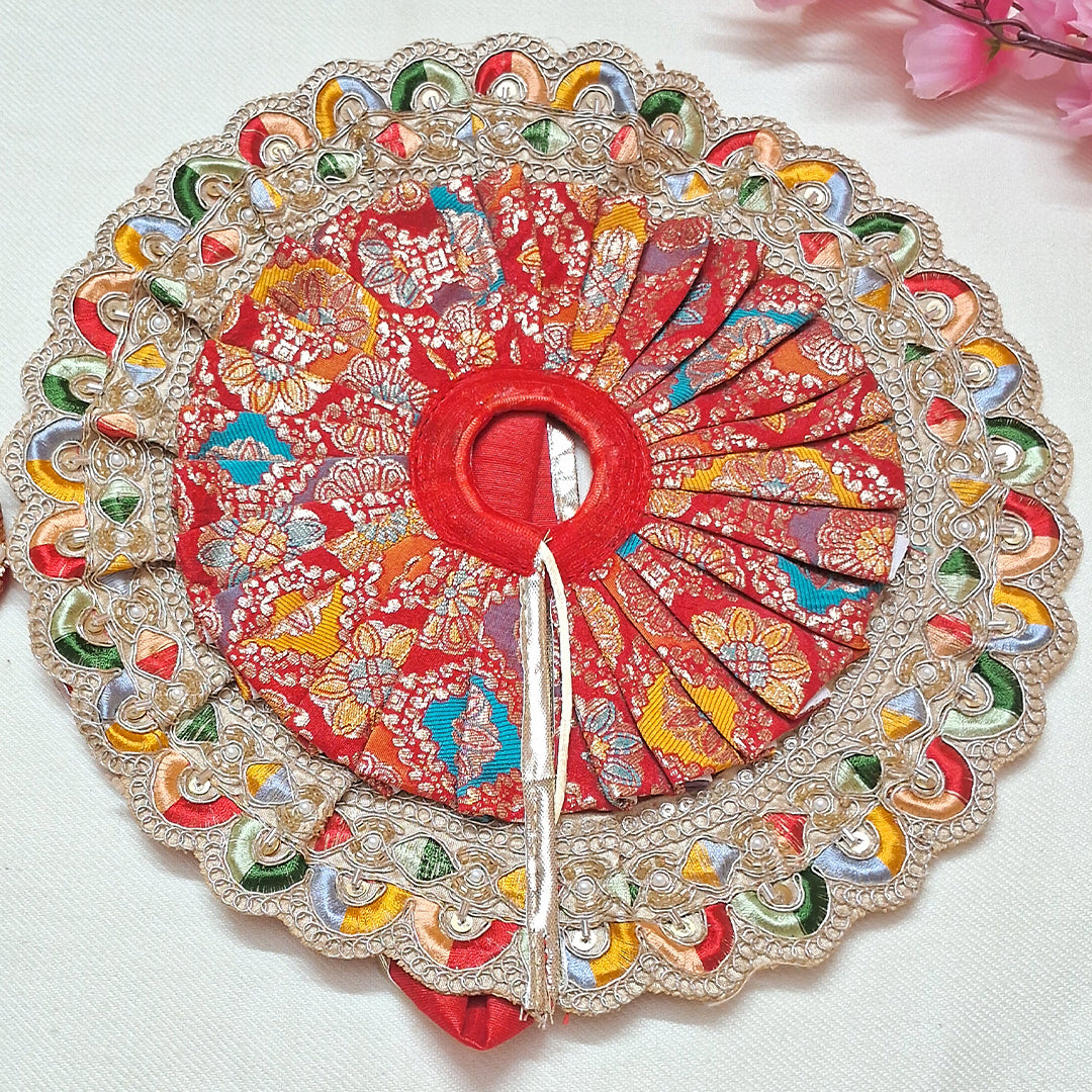 Red Floral Silver Lace Laddu Gopal Dress