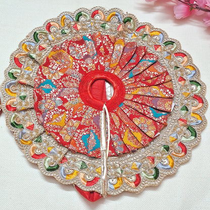 Red Floral Silver Lace Laddu Gopal Dress