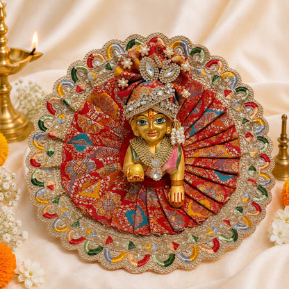 Red Floral Silver Lace Laddu Gopal Dress