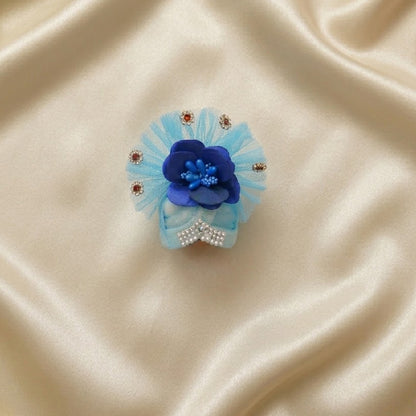 Premium Sky Blue & Royal Blue 3D Flower Laddu Gopal Poshak with Heavy Stone Work & Mukut Set