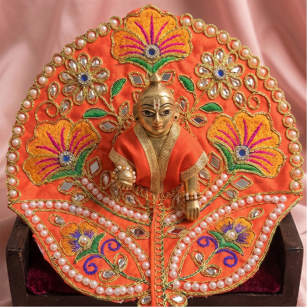 Laddu Gopal Orange Dress with Pearl & Zari Work