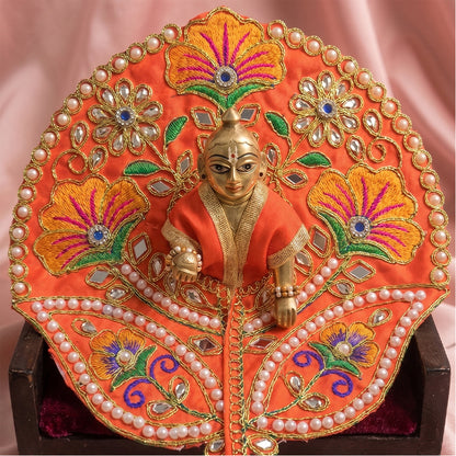 Laddu Gopal Orange Dress with Pearl & Zari Work