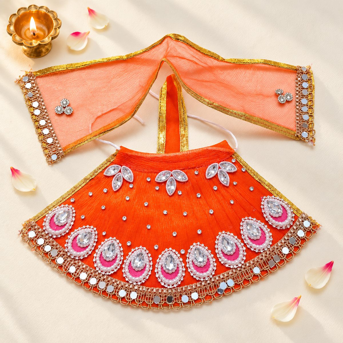 Mata Rani Orange Designer Lehenga Patka Set
