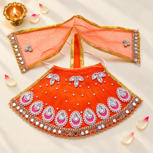 Mata Rani Orange Designer Lehenga Patka Set