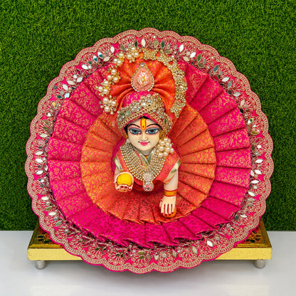 Radiant Pink & Orange Handcrafted Laddu Gopal Poshak Set with Mukut