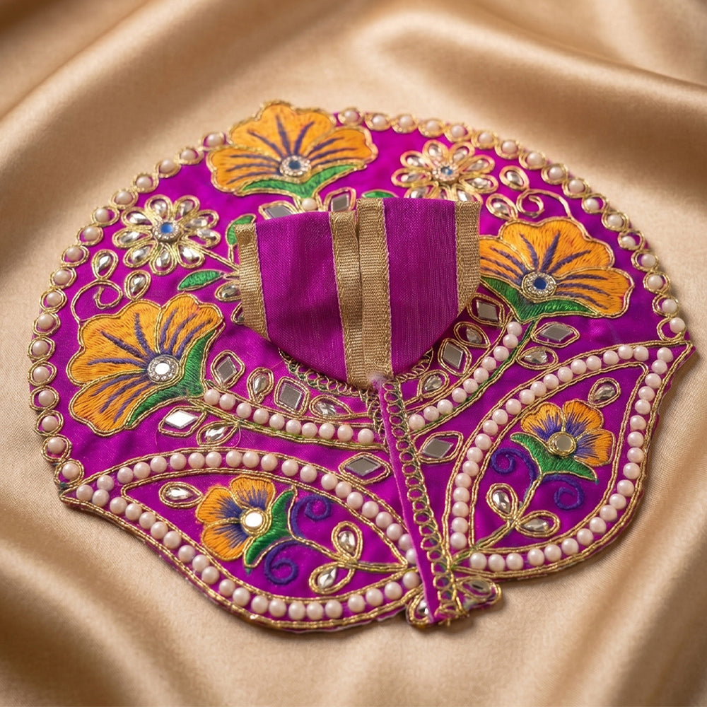 Laddu Gopal Purple Dress with Pearl & Zari Work