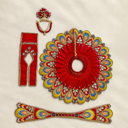 Red Designer Laddu Gopal Poshak with Mor Pankh Embroidery & Stone Work