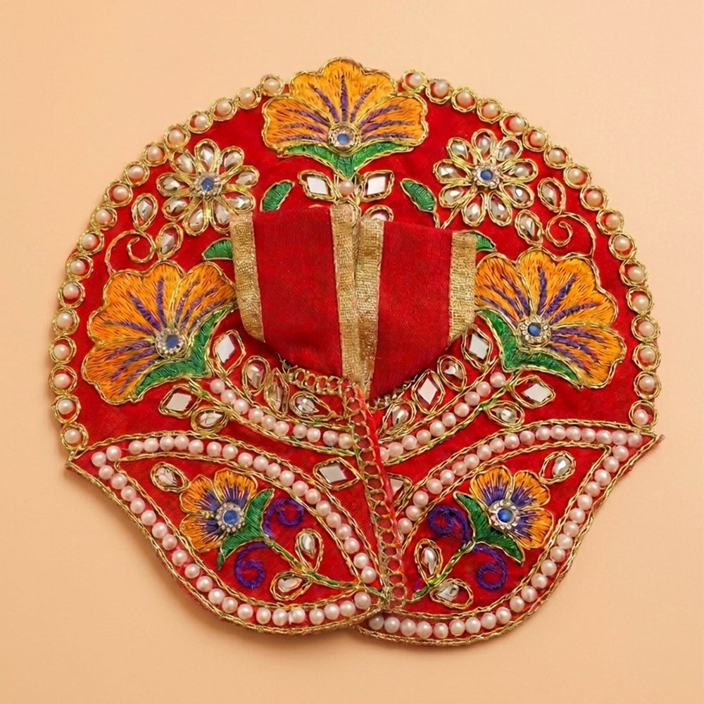 Laddu Gopal Red Dress with Pearl & Zari Work