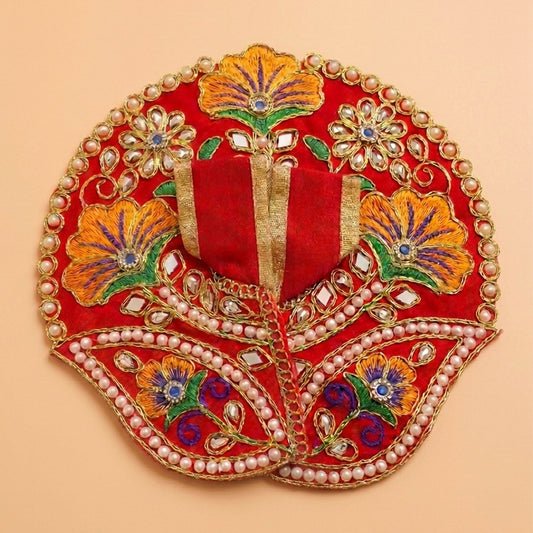 Laddu Gopal Red Dress with Pearl & Zari Work
