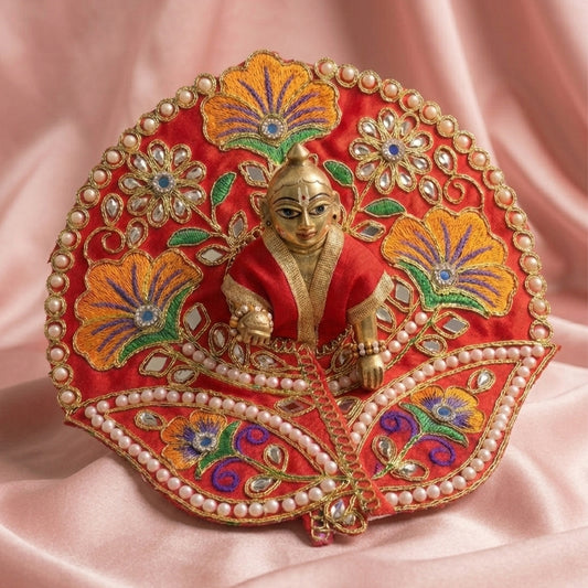 Laddu Gopal Red Dress with Pearl & Zari Work