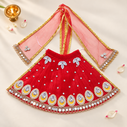 Mata Rani Red Designer Lehenga Patka Set