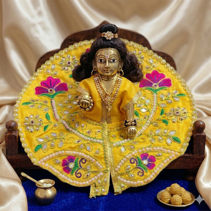 Laddu Gopal Yellow Dress with Pearl & Zari Work