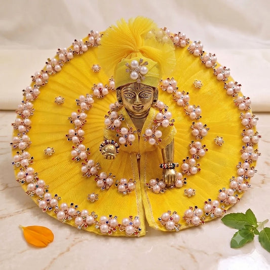 Handcrafted Yellow Pearl Poshak With Mukut For Laddu Gopal | Thakurji Festive Dress | Size 0 to 7